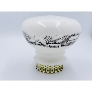 Currier & Ives Milk Glass Lamp Shade Black Winter Scene White Gold Fitter 6 inch